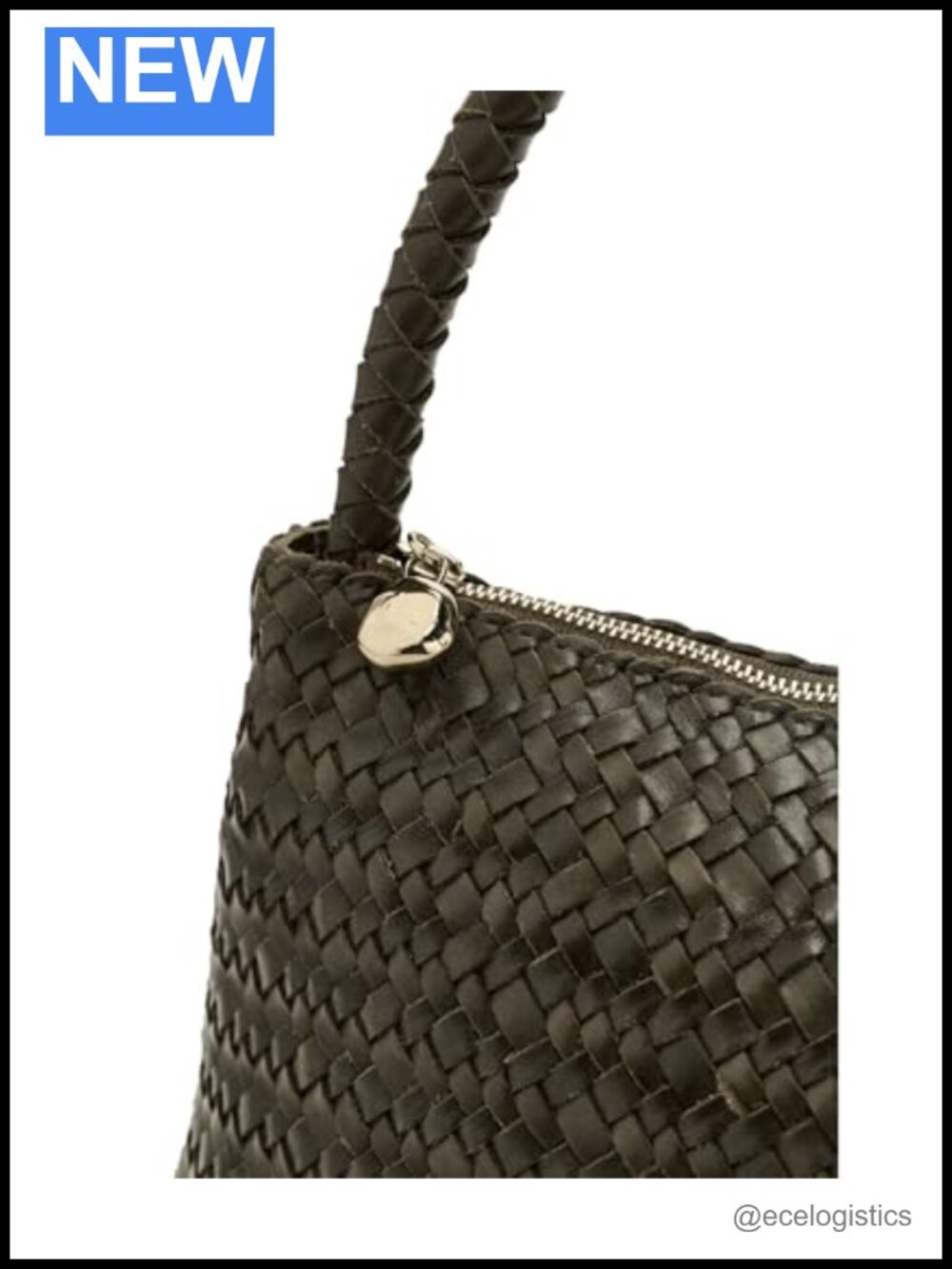 Handwoven Leather Shoulder Bag with Zipper Closure Satchel - Picture 3 of 4